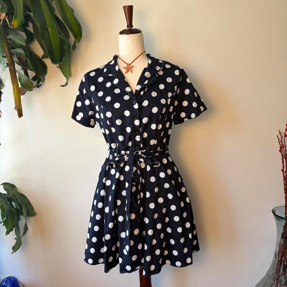 Eva Rose Retro Pinup Polka Dot Fit N Flare Mini Dress Navy White Large 518L